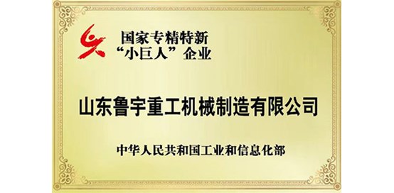 恭喜鲁宇重工荣获专精特新”小巨人“企业荣誉称号